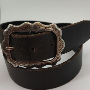 Distressed Western Style Black Leather Belt with Silver Buckle Size Small